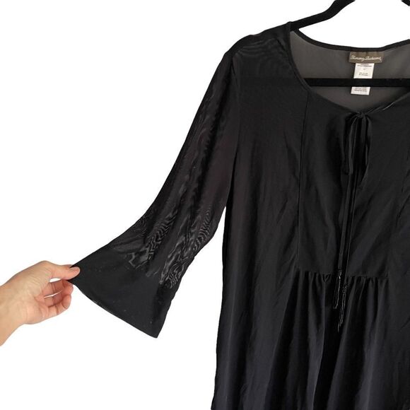 TOMMY BAHAMA Popover Swimwear Coverup Tunic Mini Dress Tassels Black S - Picture 2 of 9